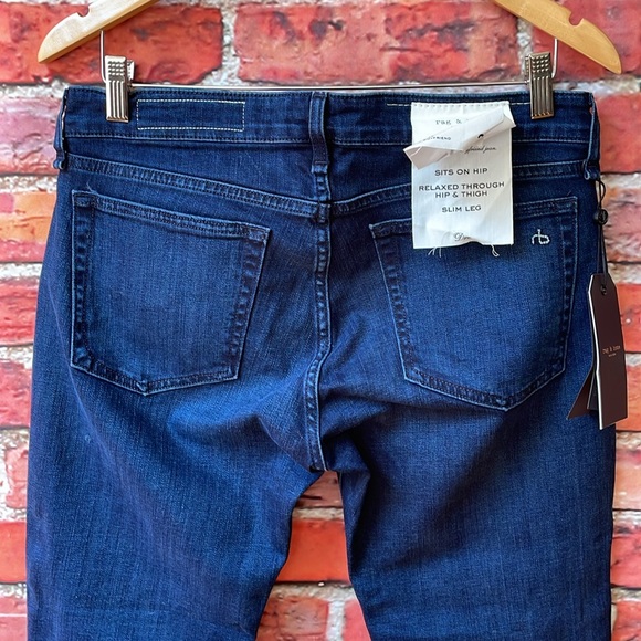 Dark Wash rag & bone Dre Low-Rise Slim Boyfriend Jeans in Bayview - Picture 15 of 17